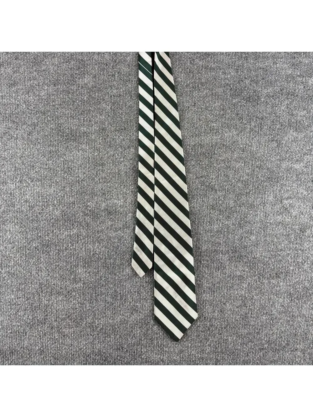 Vintage‎ Brooks Brothers Green White Diagonal Stripe Tie 100% Silk Formal Dressy